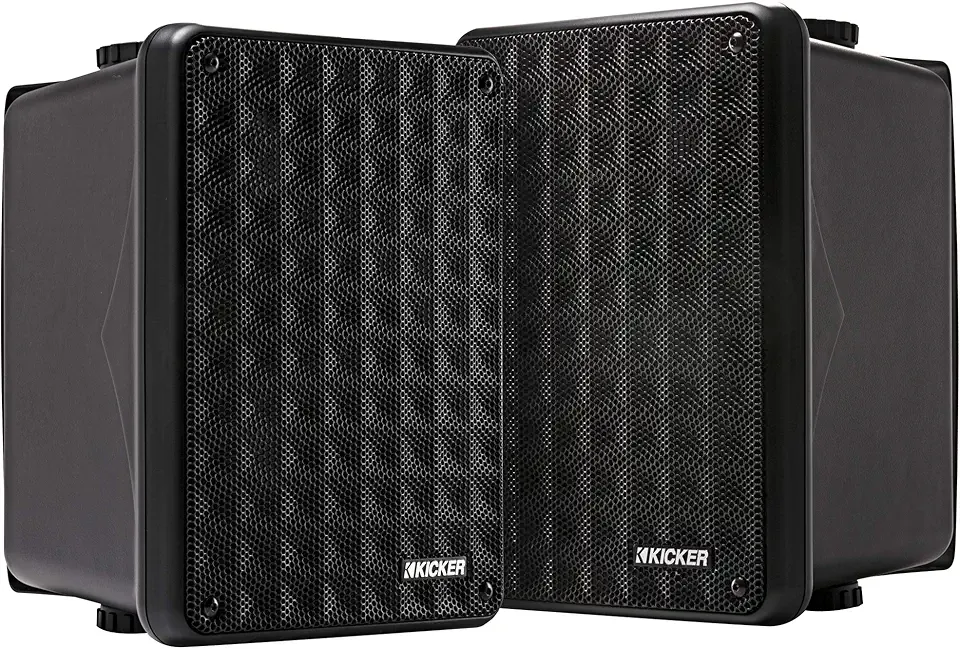 KICKER KB6B 2-Way Full Range Indoor Outdoor Speakers (Pair) Weatherproof Speakers for Patio Garage Poolside in-Home, 6.5 inch woofer, 2x5 inch Horn Tweeter Black