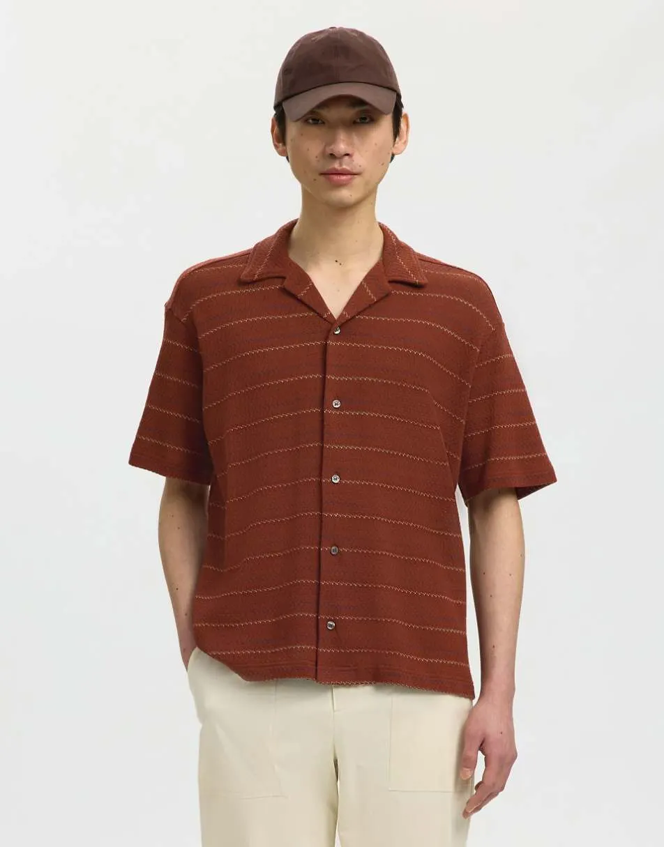 Selected Short sleeved shirt in cherry mahogany