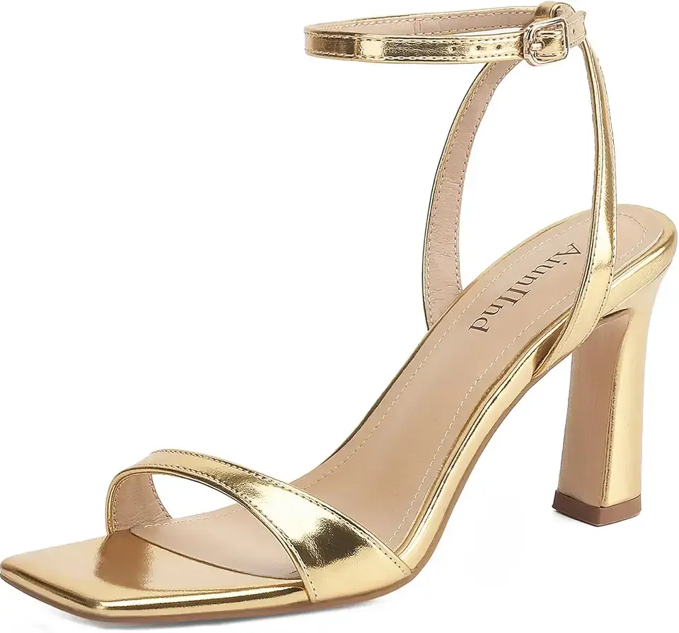 Women High Heels, Square Open Toe Block Heeled Sandals 3.3 inch
