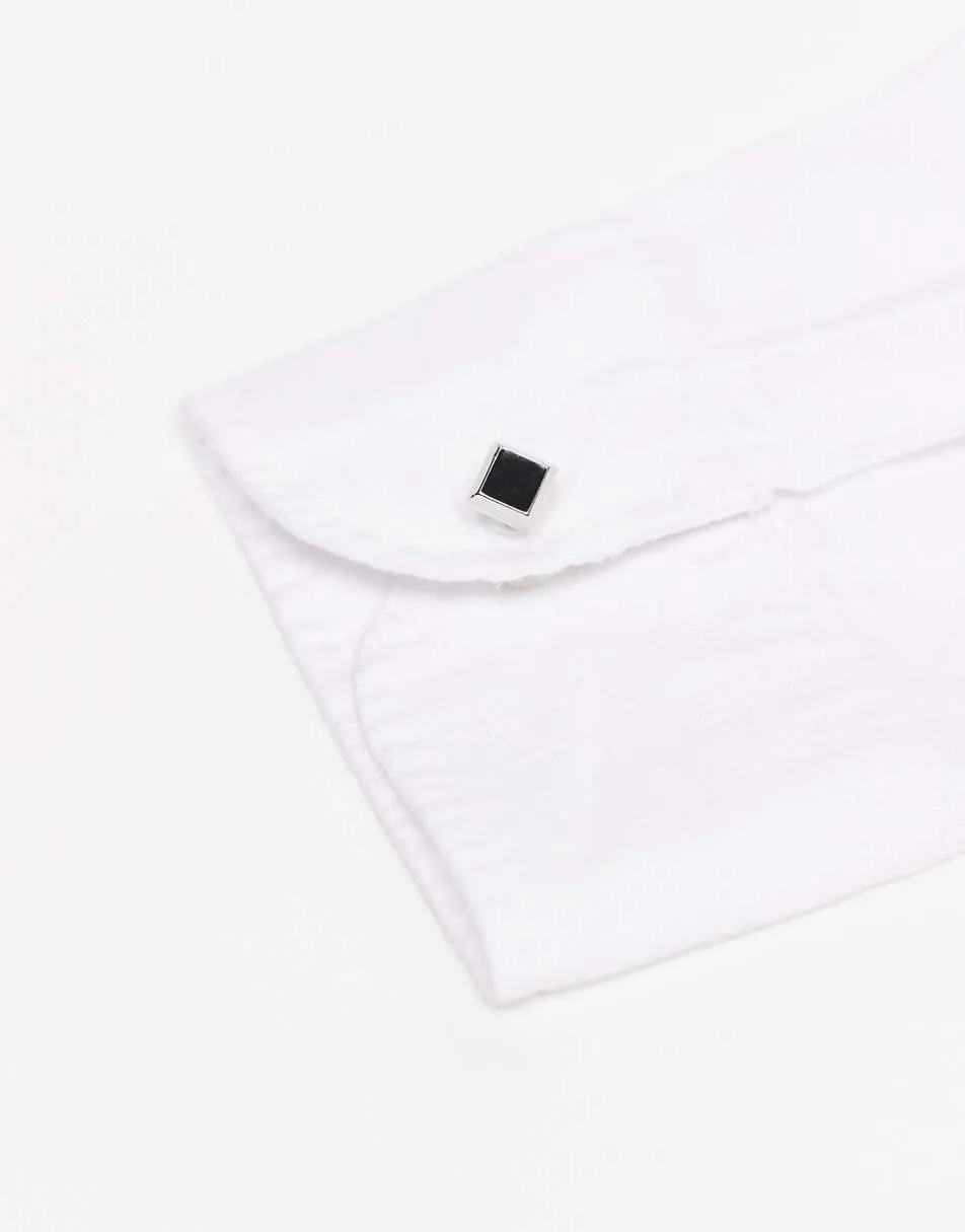 ASOS DESIGN black enamel tie bar and cufflink set in silver