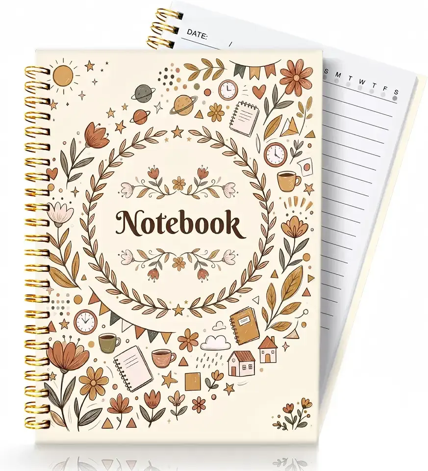 Line Spiral Notebook 8.5 x 6 Inch, Hardcover College Ruled Notebook, Beige | thick cover, 150 lined pages for journaling, sketches, notes and ideas, 8mm ruled pages provide comfortable writing space