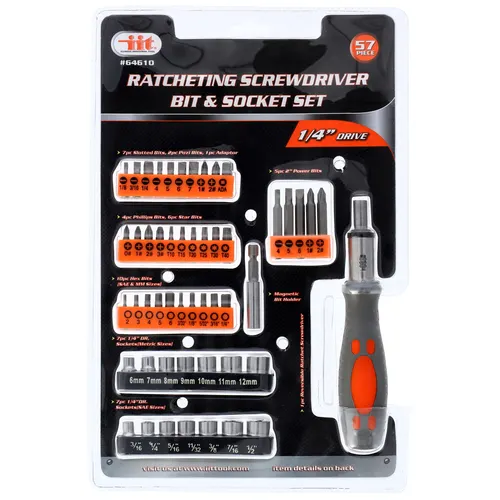 Ratcheting Screwdriver Bit and Socket Set - 57 Piece