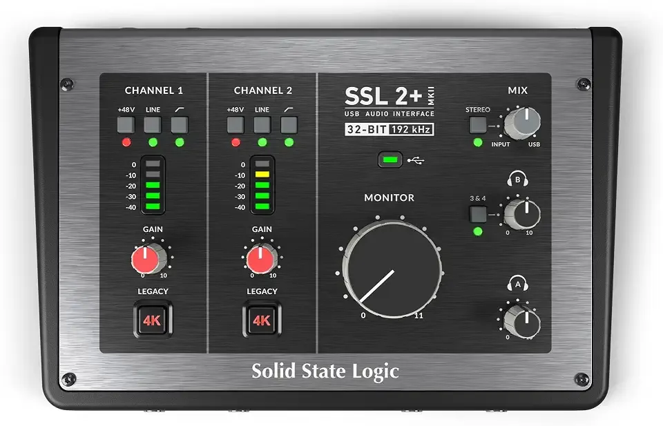 Solid State Logic SSL 2 Plus MKII USB Audio Interface with Dual Headphones, Four Balanced Outputs, and Class-Leading Mic Preamps
