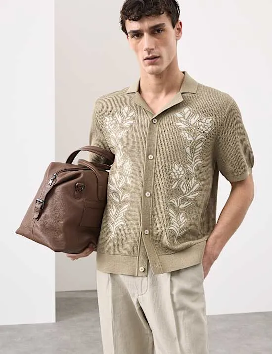 Pure Cotton Floral Knitted Polo Shirt