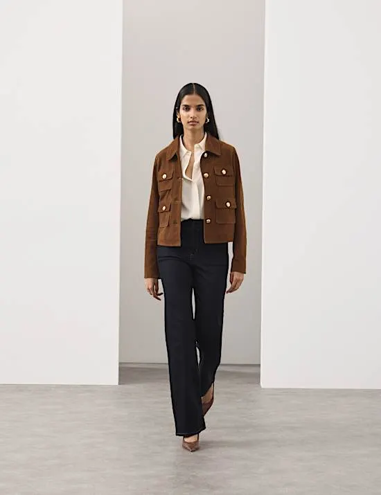 Suede Collared Pocket Cropped Jacket