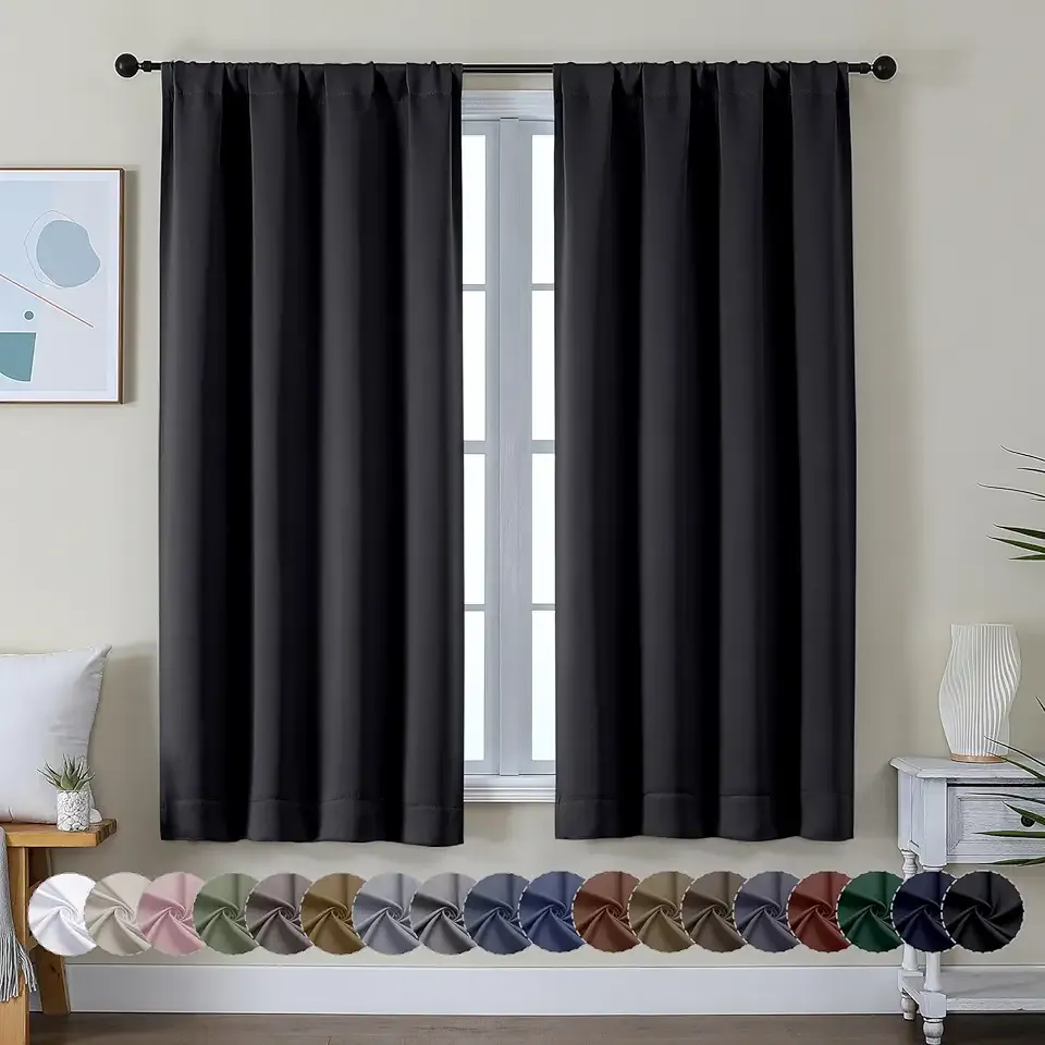 Ava Halloween Black Blackout Curtains for Bedroom 63 Inch Length 2 Panels, Solid Thermal Insulated Energy Saving Rod Pocket Window Treatment Curtains Blackout Drapes, W40 x L63 Inch, Black