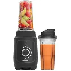 Vitamix Nano Personal Blender with SmoothiePilot Technology, Black | Smoothies to Frozen Drinks, Single Serve Personal Blender, Dishwasher Safe, 2 20oz Blending To-Go Cups + Lids