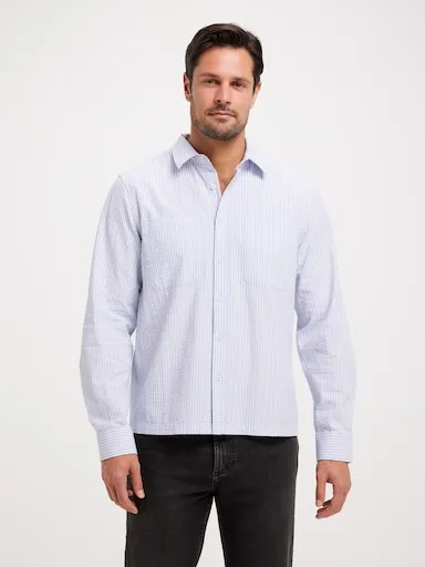 Just Jeans Long Sleeve Seersucker Stripe Shirt