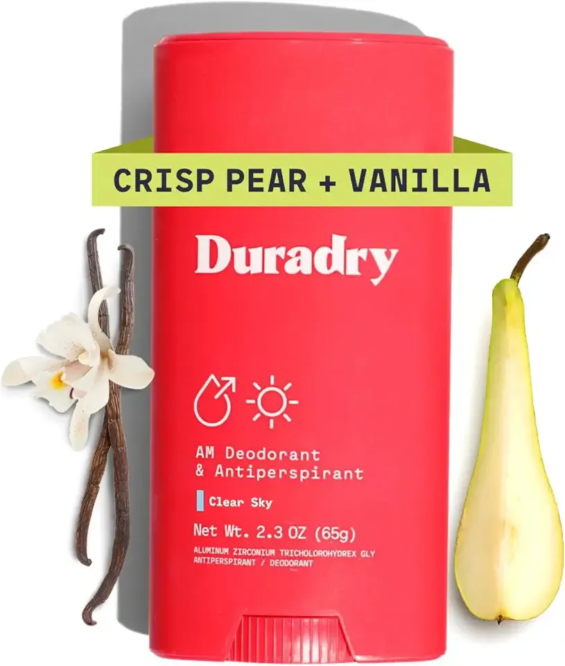Duradry Clinical-Strength Antiperspirant Deodorant for Women and Men – Clean Formula with Natural Ingredients for Odor and Excessive Sweat Protection – Clear Sky (Crisp Pear + Vanilla)