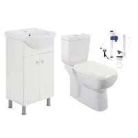 Combo Vanitory a piso Nantes 50 cm con mesada + Kit inodoro largo 2 pzs. Gante dual con deposito y asiento