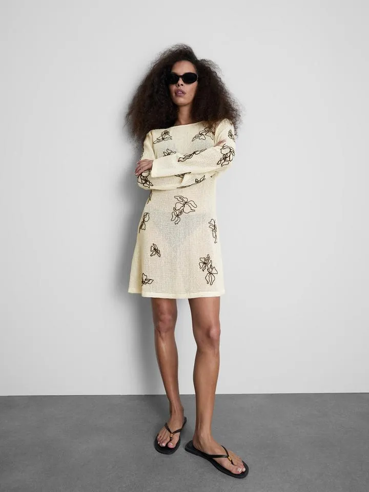 Mini robe en coton à fleurs brodées