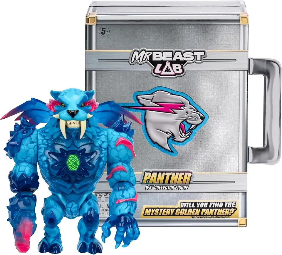 MrBeast Lab Apex Beast Panther Collector Figure, 6.25" Tall, with Extreme Detailing, Premium Packaging, 13 Points of Articulation and Chomp Jaw - Styles May Vary
