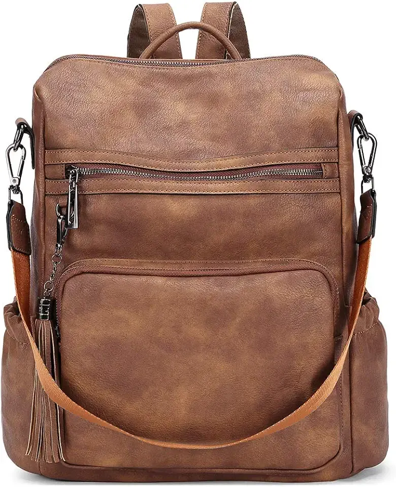 Backpack Purse for Women Travel Backpack Large Leather Fashion Designer Lady Shoulder Bag with Tassel Brown