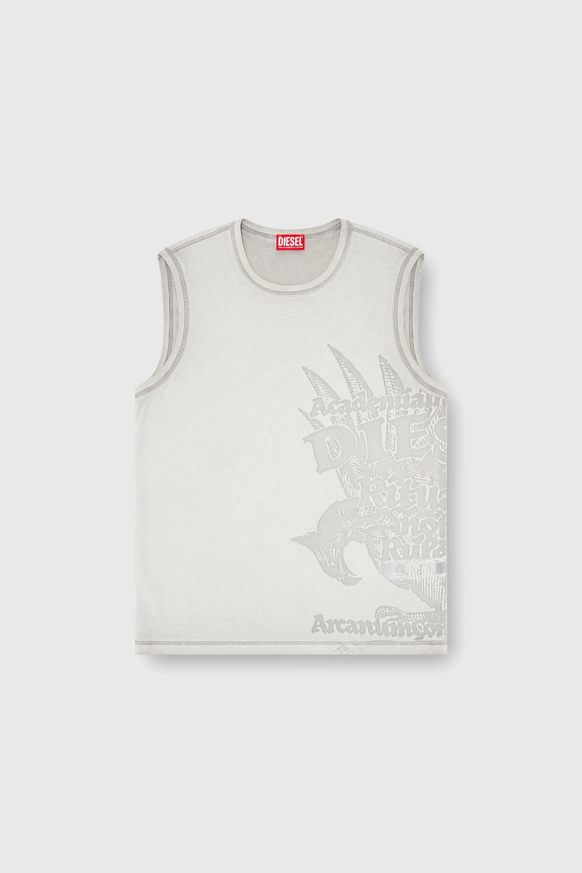 Sleeveless jersey top with embossed graphics
