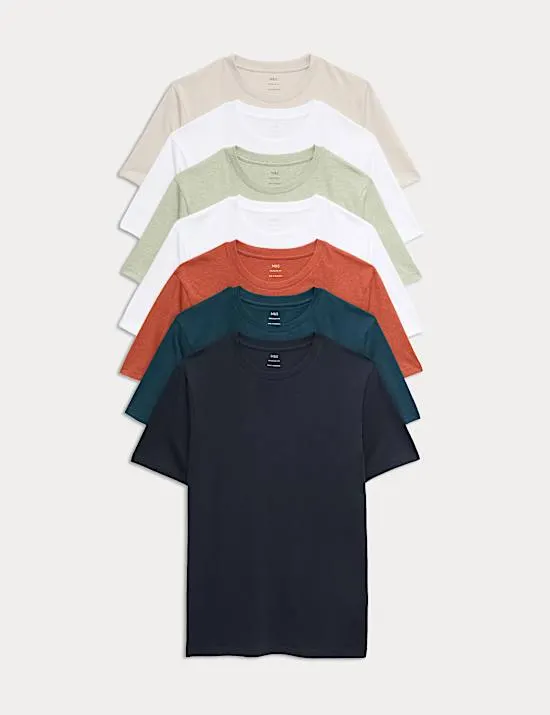 7er-Pack T-Shirts aus reiner Baumwolle mit Rundhalsausschnitt