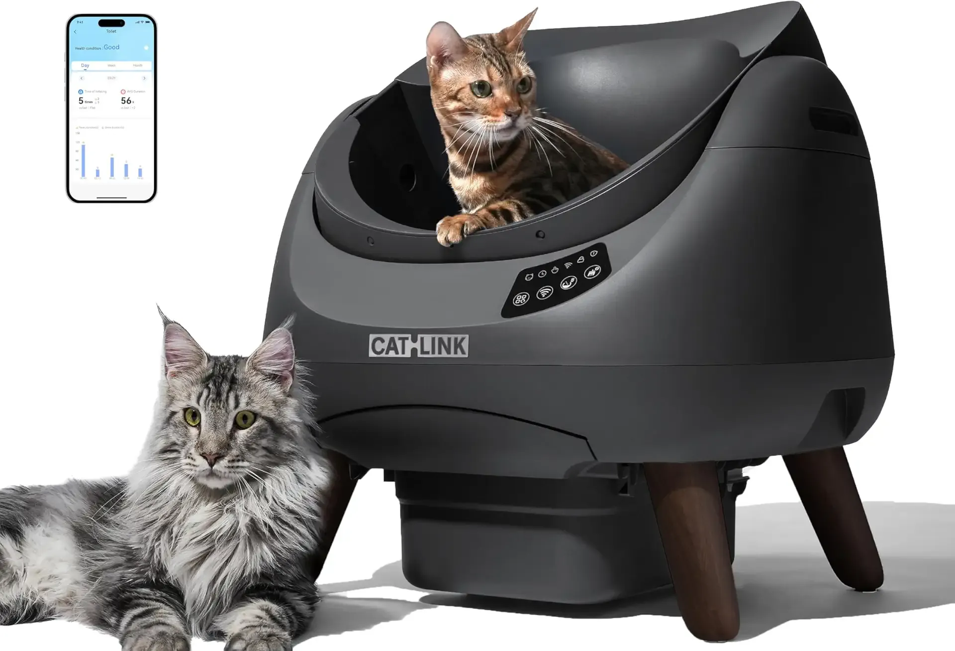 CATLINK Self Cleaning Cat Litter Box Open-X, 5G & 2.4G WiFi, Safe Anti-Pinch Automatic Litter Box Open Top, AI Waste Analysis Health Monitor, App, Odor Free - Grey/Large (Multi-Cat Household)