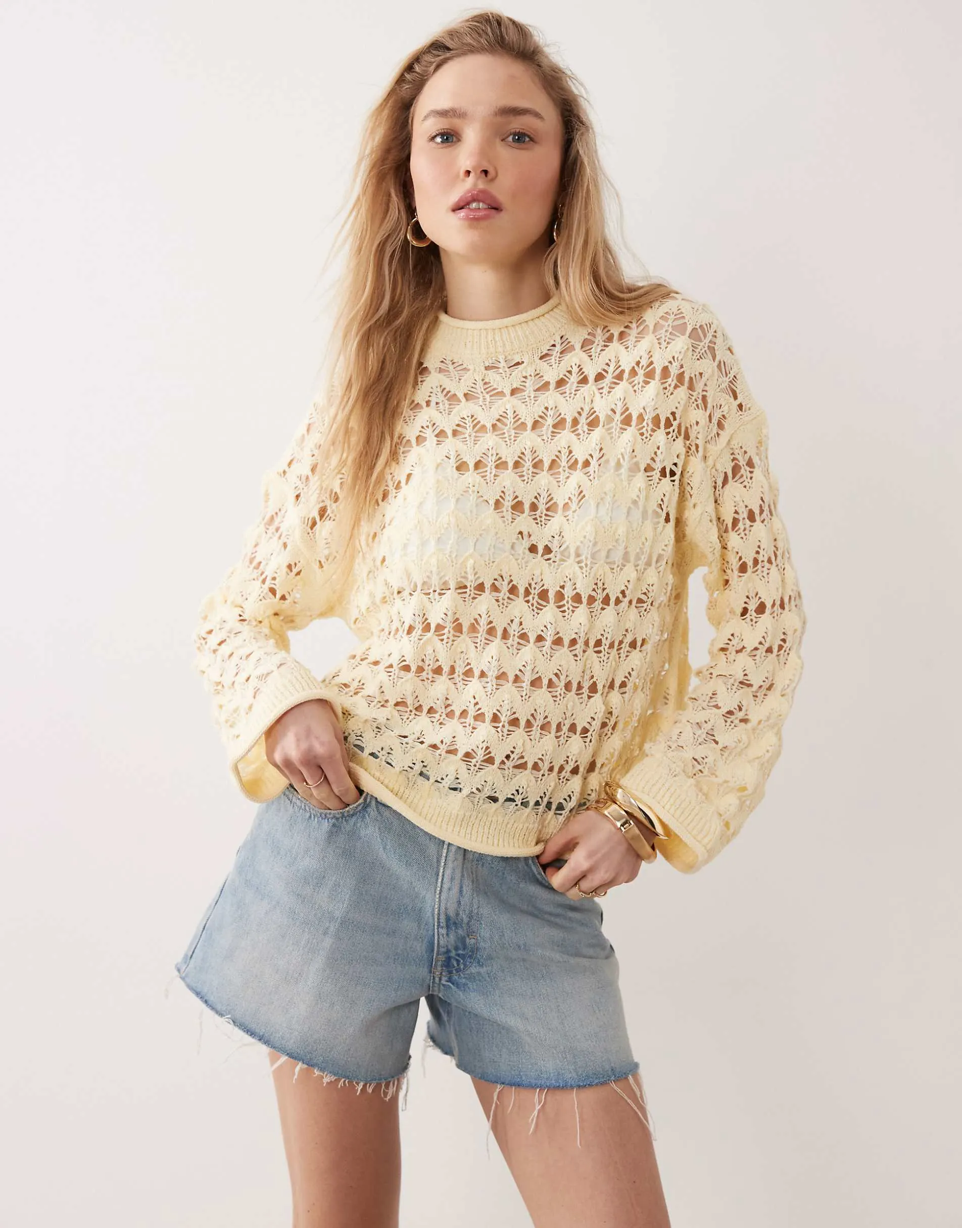 Miss Selfridge open crochet stitch jumper in buttermilk