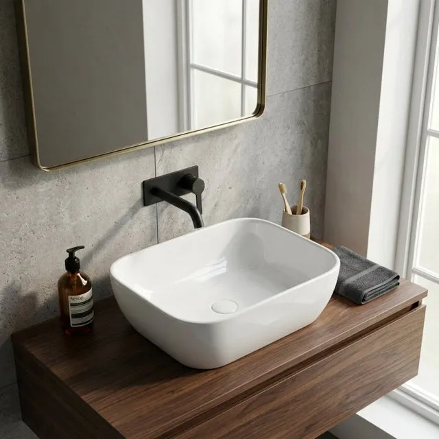 Lavabo de encimera 45,5 x 32,5 cm - blanco brillante - sin rebosadero - Infinitio SAT (SATINF4532)