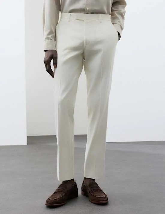 Tailored Fit Italian Performance Linen Blend Suit Trousers