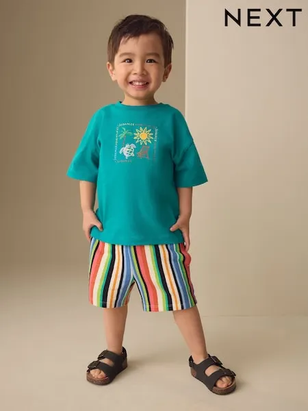Green Beach Short Sleeve T-Shirt and Shorts Set (3mths-7yrs)