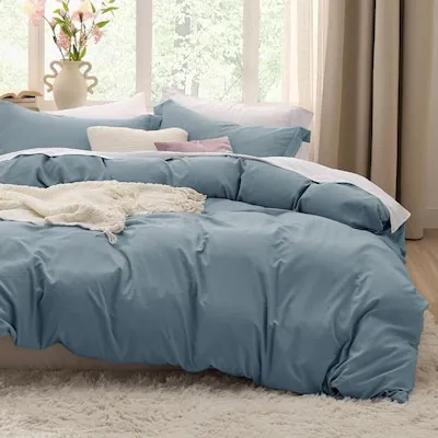 90x90 Queen 3-Piece Blue Cotton Washed Duvet Cover Set