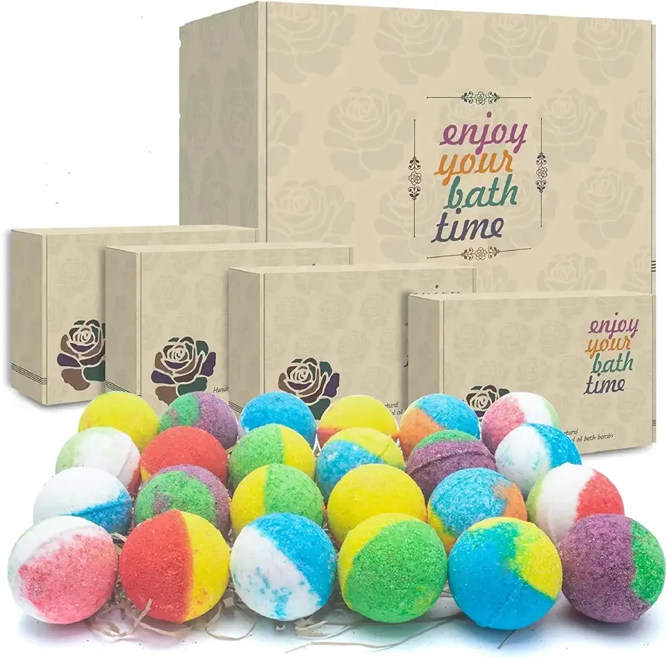 INTEYE Organic Bath Bombs Gift Set, 24 Handmade Fizzies Rich in Essential Oil, Moisturize Dry Skin, Gifts idea for Kids, Her/Him, Wife/Girlfriend, Birthday, Christmas, Mothers Day