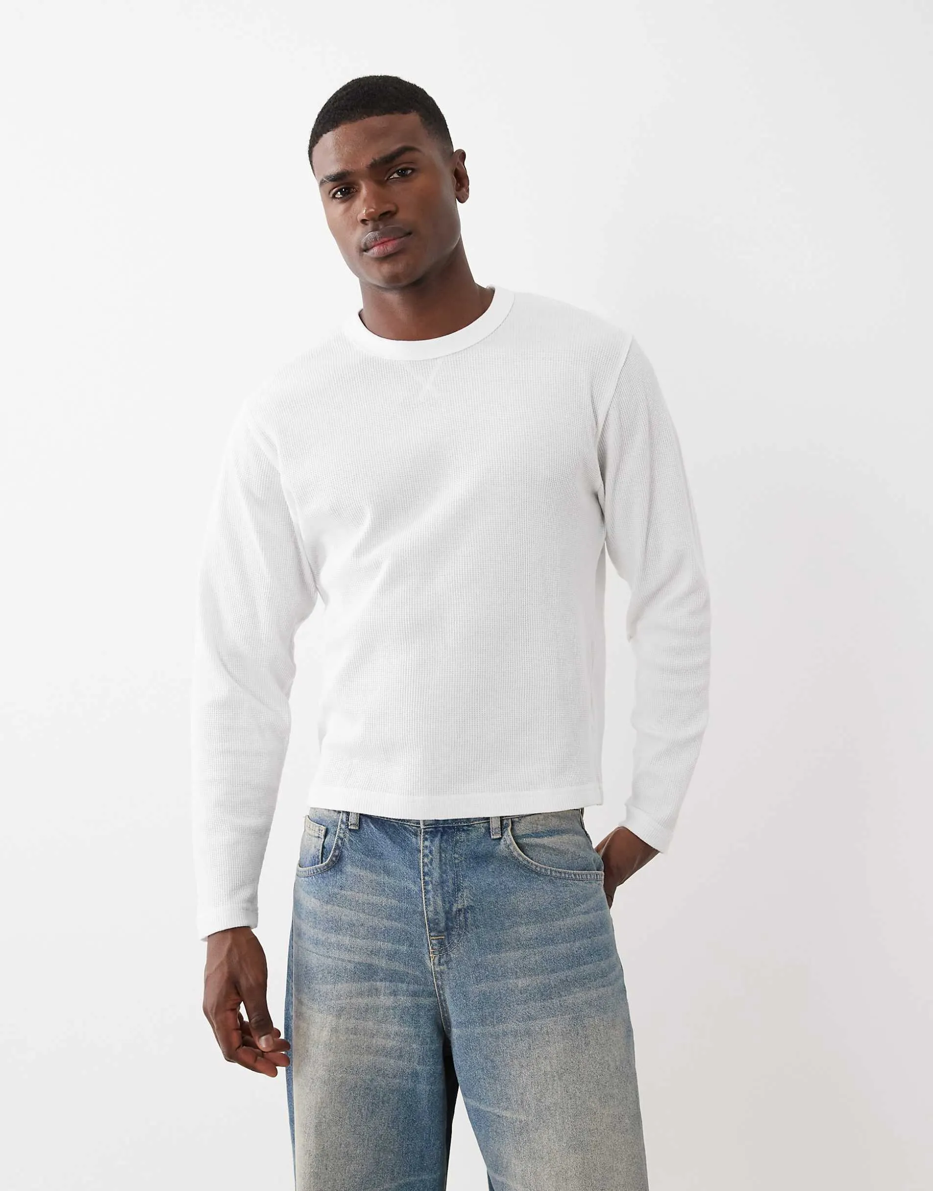 Cotton On textured long sleeve t-shirt in vintage white waffle