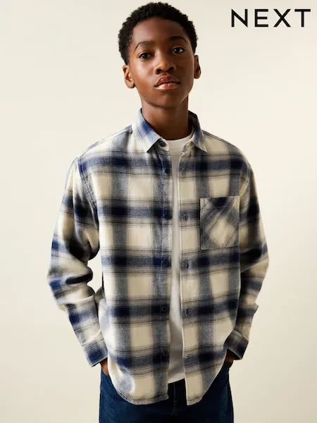 Blue/Ecru Long Sleeve Cotton Check Shirt (3-16yrs)