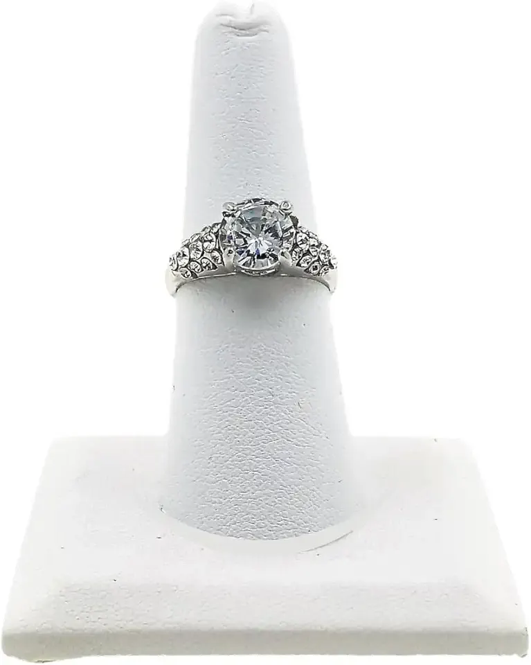 Novel Box White Leatherette Jewelry Ring Finger Display Stand 2.12x2.12x2.37 Inches with Square Base - Ring Holder Organizer Stand for Selling or Personal Use - Display Stands for Rings