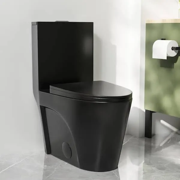 DEERVALLEY Ace 1-Piece 1.1/1.6 GPF Dual Flush Elongated Toilet in Black, Seat Included