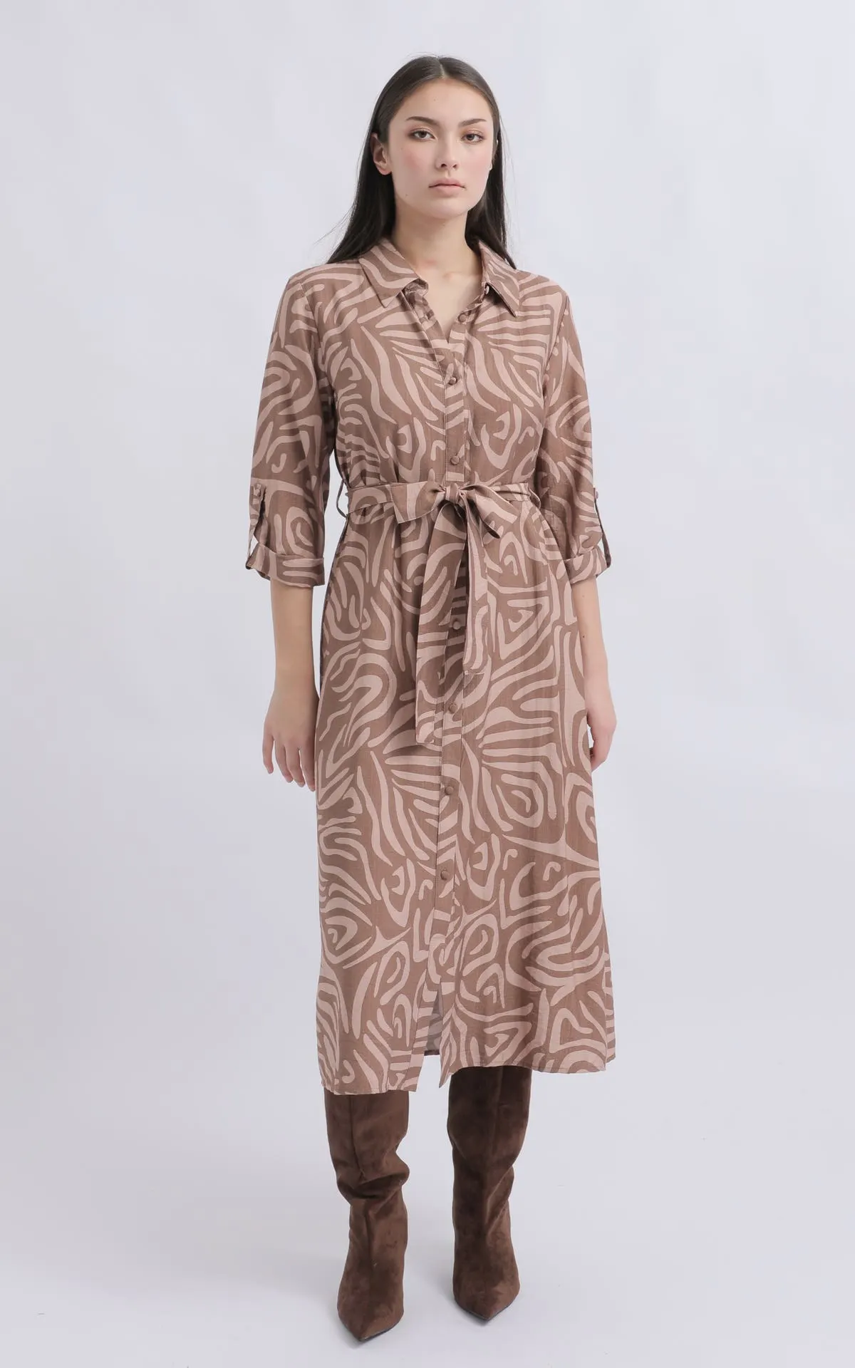 Voile Tie Waist Midi Shirt Dress