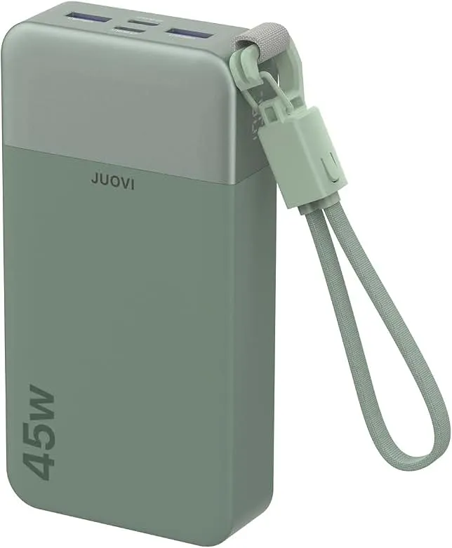 JUOVI Power Bank 45W 20000mAh Portable Charger with Detachable Cable | USB C Fast Charging with 4 Ports, LED Display External Battery…