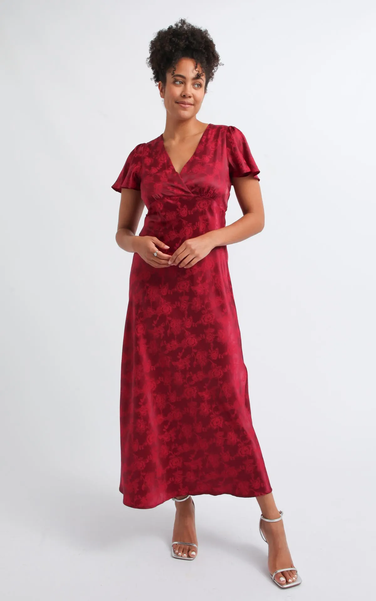 Jacquard Satin Flutter Slv Gown