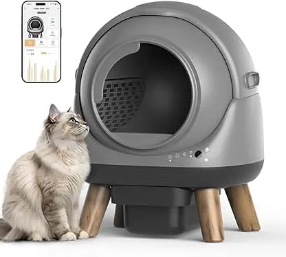 Self Cleaning Litter Box for Multiple Cats, G1 Automatic Litter Box with Smart APP Control & Health Monitoring, Includes 2 Roll Trash Bags and Litter Mat (Grey) Self Cleaning Litter Box for Multiple Cats, G1 Automatic L…