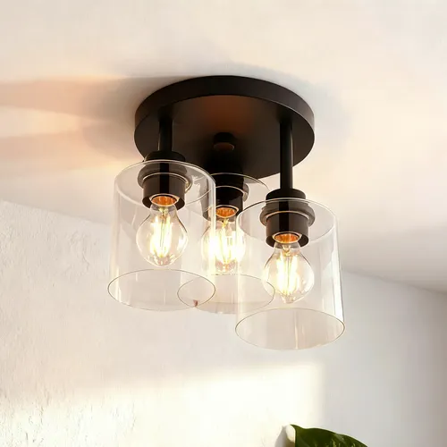 Patriot Lighting® Saveon 11-5/8"W Matte Black 3-Light Semi-Flush Mount Ceiling Light