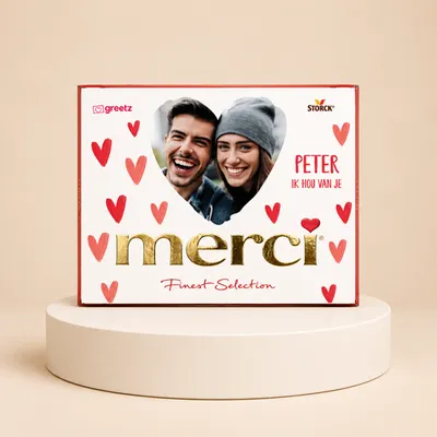 Merci | Hartjes met eigen foto en tekst | 250g