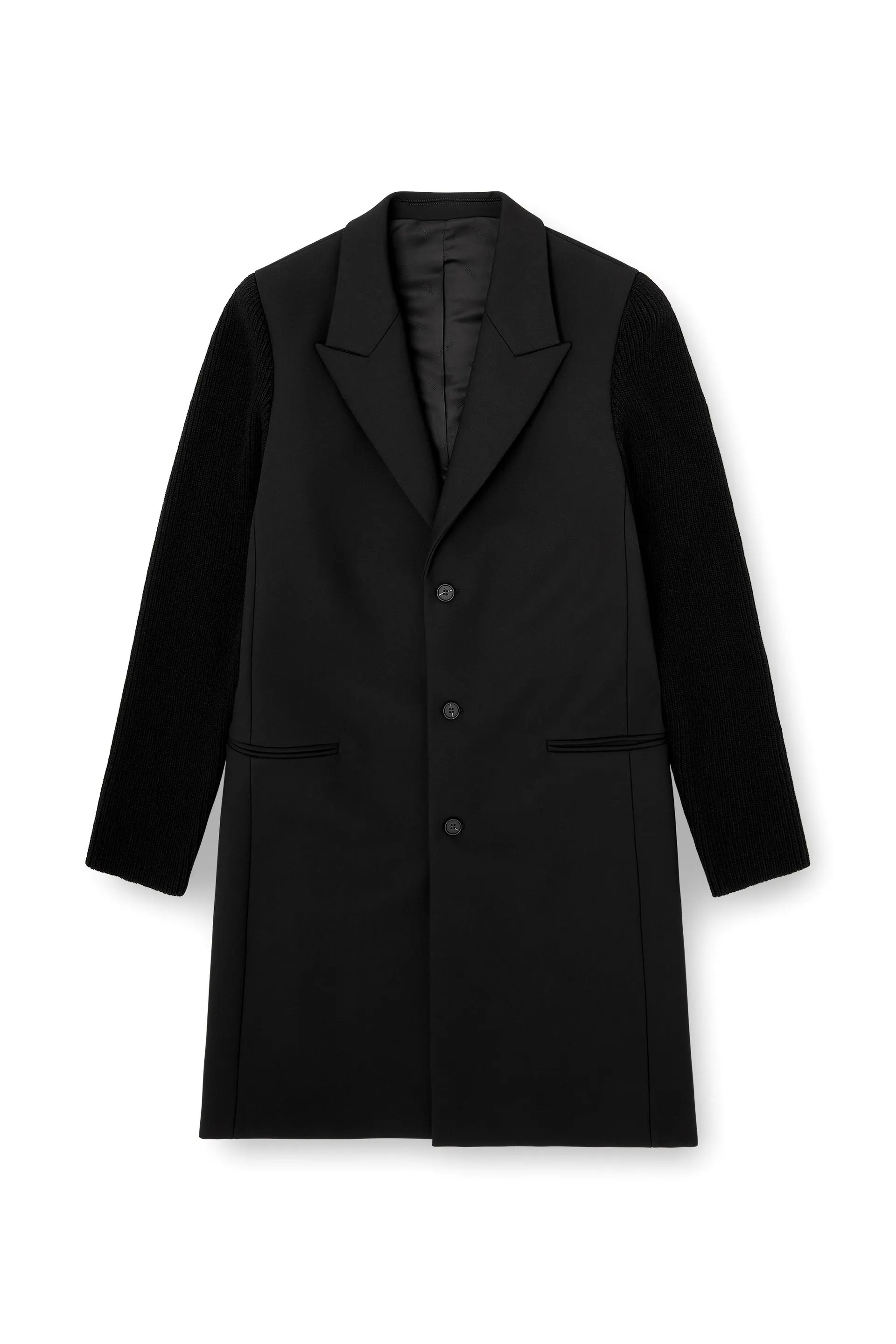 Coat in tailoring fabric and ribbed knit