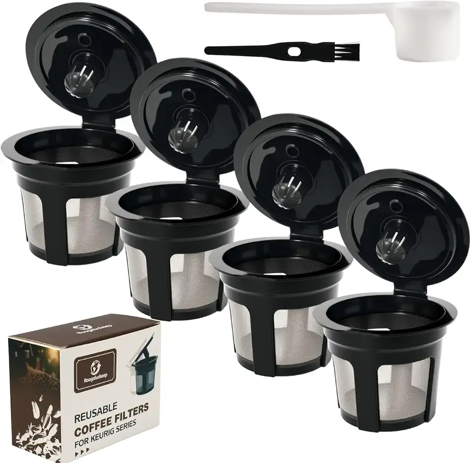 Reusable K Cup for Keurig, Black BPA Free Refillable K-Cup Pod Coffee Filters, Universal Fit Refillable Filters for Keurig 1.0 and 2.0 Coffee Maker (Black- 4 Park)