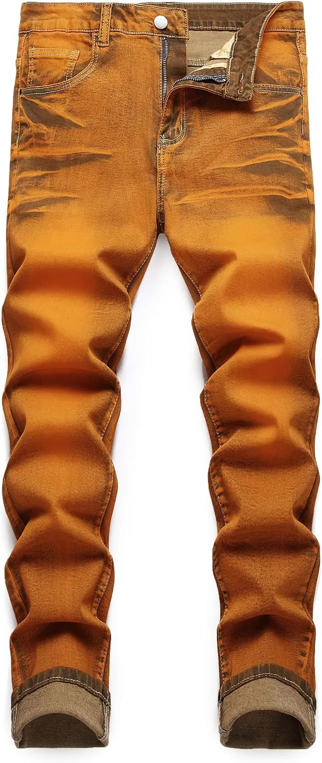 Slim Fit Jeans for Men Stretch Ripped Mens Jeans Straight Leg Fashion Comfort Flex Waist Rip Classic Casual Denim