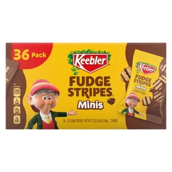 Keebler Fudge Stripes Minis Shortbread Cookies, 2 oz, 36-count