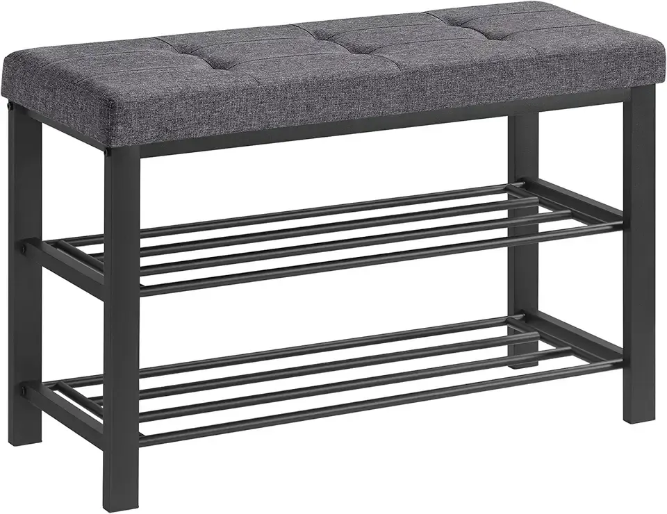 Shoe Bench, Storage Bench, Entryway Bench with Cushion, Shoe Shelf with Seat, Space-Saving, Modern Style, for Living Room, Bedroom, Hallway, Dark Gray and Ink Black ULBS57GYZ