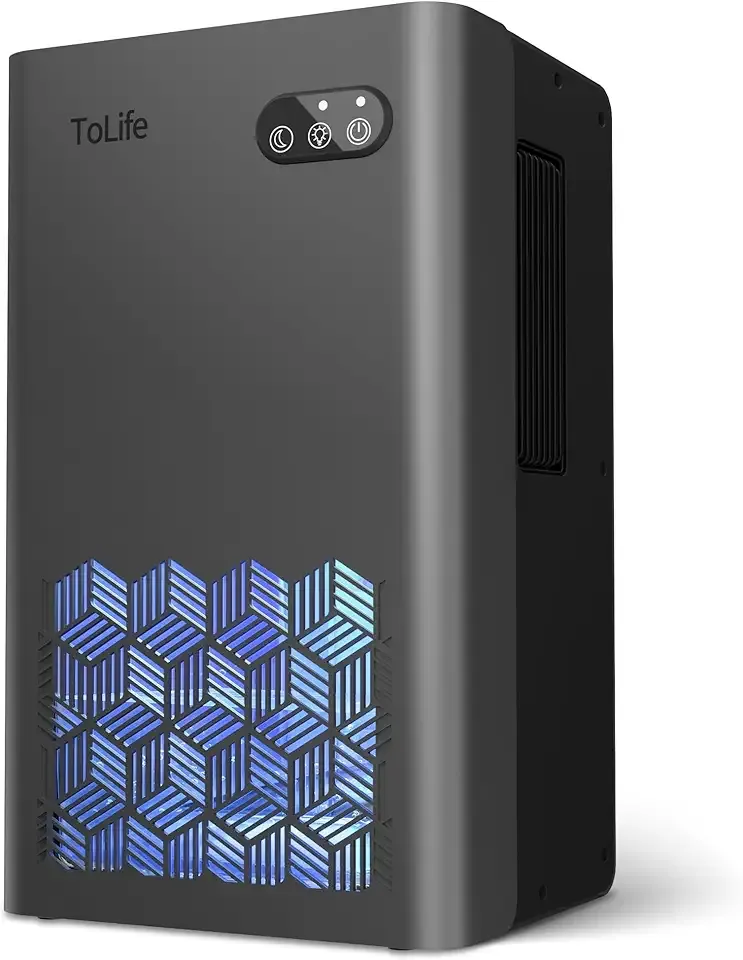 ToLife Dehumidifier for Home 95 OZ Water Tank, 1000 sq.ft Dehumidifiers for Basement Bedroom Bathroom with Auto Shut Off 7 Colors LED Light, Grey