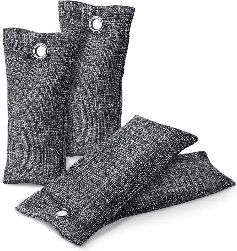 WSSROGY 4 Pack Activated Charcoal Odor Absorber, Bamboo Charcoal Air Purifying Bags Odor Eliminator Air Freshener Deodorizer for Shoe, Closet, Car, Basement