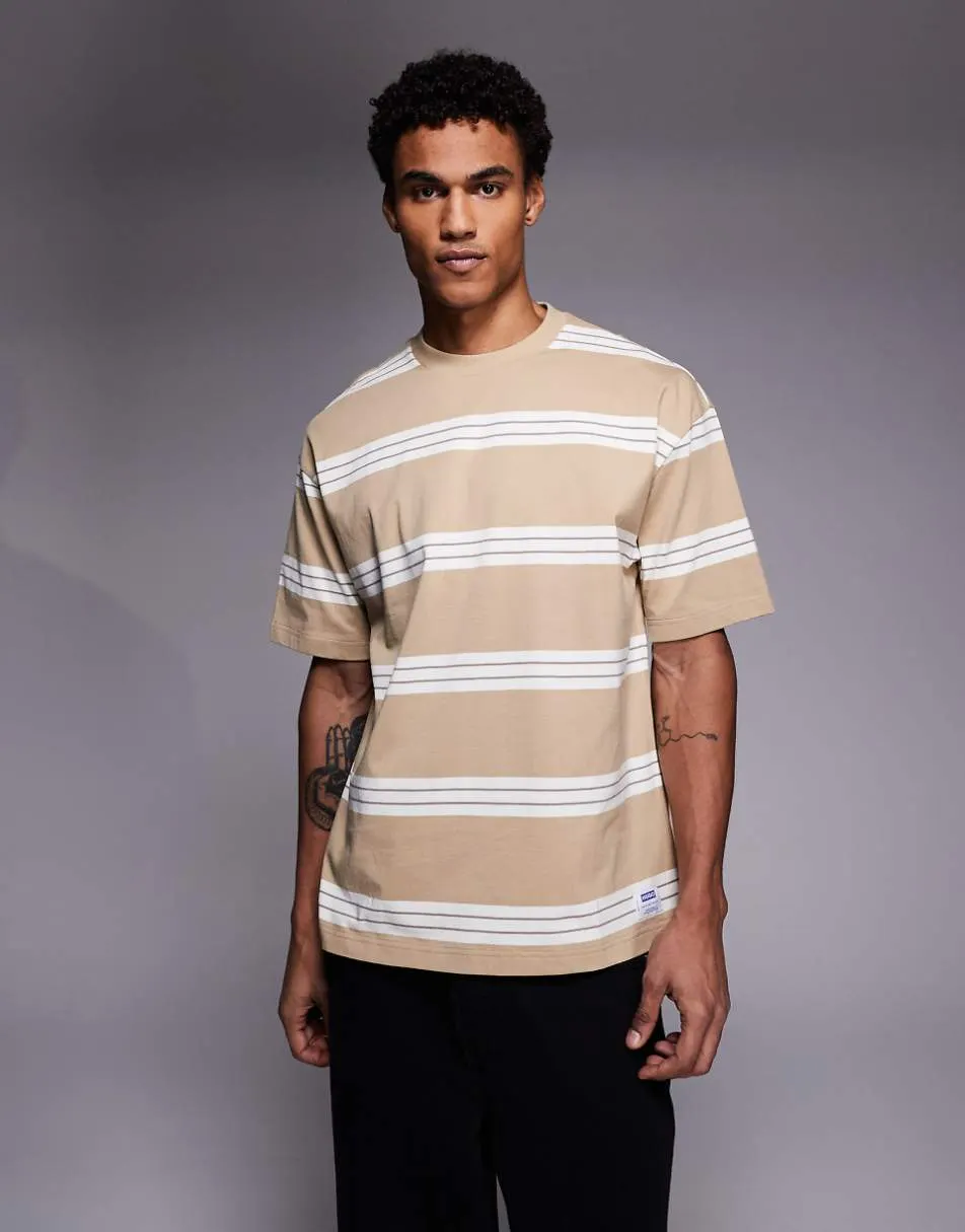HUGO BLUE Nolisto striped t-shirt in beige