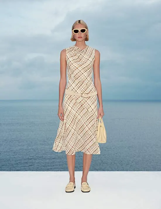 Checked Cowl Neck Midi Slip Dress