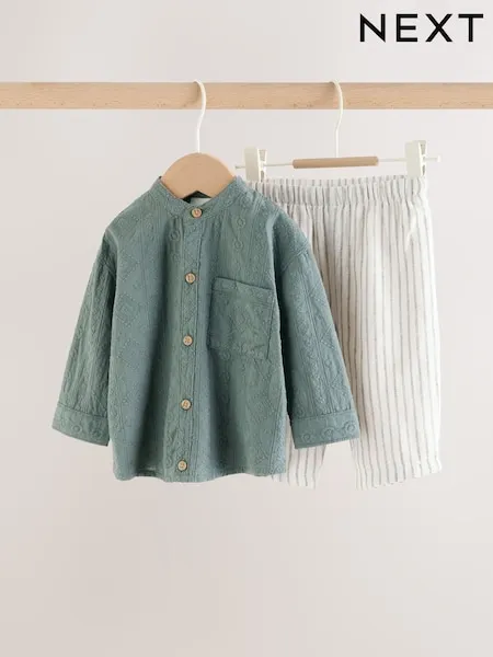 White/Orange Stripe Shirt and Trousers Baby Set (0mths-3yrs)