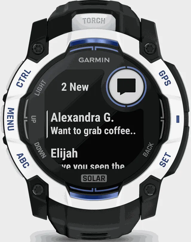 Instinct 3 LTD, 50mm, Solar, Whitestone w/ Black Strap, multisportklokke, smartklokke - Hvit