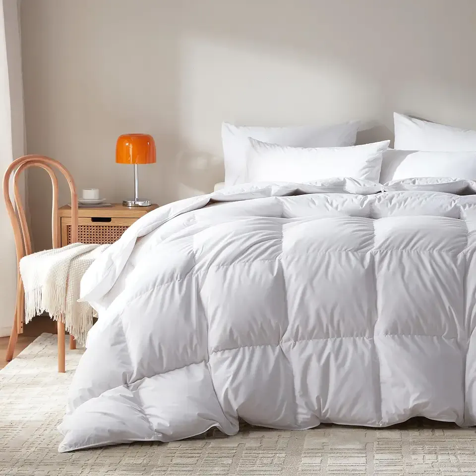 Goose Feather Down Comforter Queen,100% Organic Cotton Duvet Insert | All-Season Medium Warmth Luxury Duvet Insert with Baffle Box Design, 750+Fill Power Hotel Collection Bedding Comforter