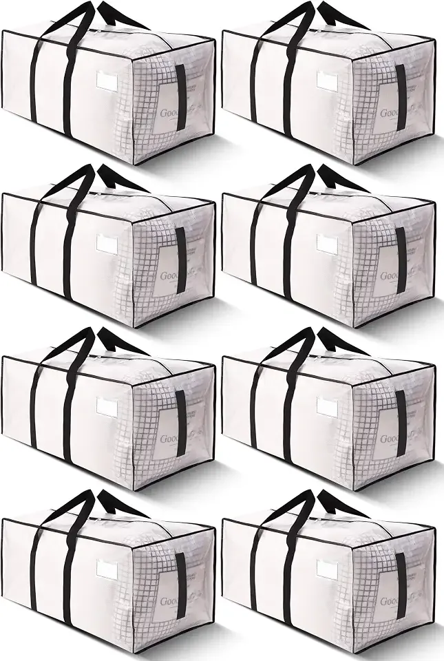 HOMESURE Supports 200lbs Heavy Duty Moving Bags - Strong Zipper & Wrap-Around Handles - Water-Resistant Storage Totes, Durable Alternative to Moving Boxes - 8 Pack - Semi-Transparent