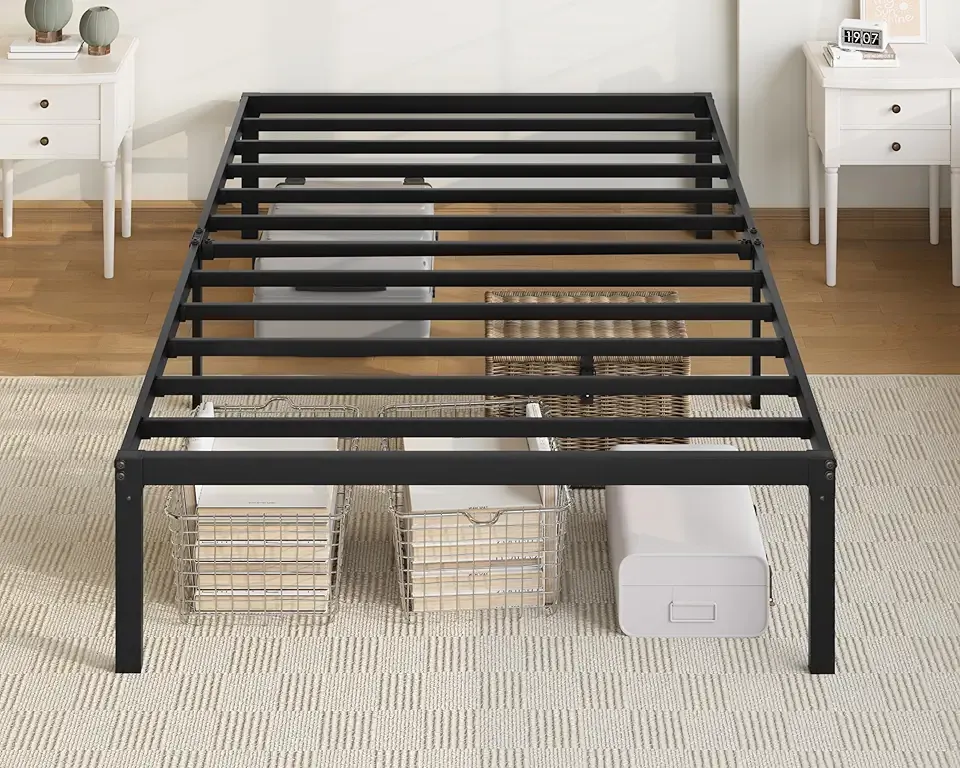 Allewie Twin Bed Frame, 14 inch Metal Platform Beds with Storage Space, No Box Spring Needed and Easy Assembly, Black